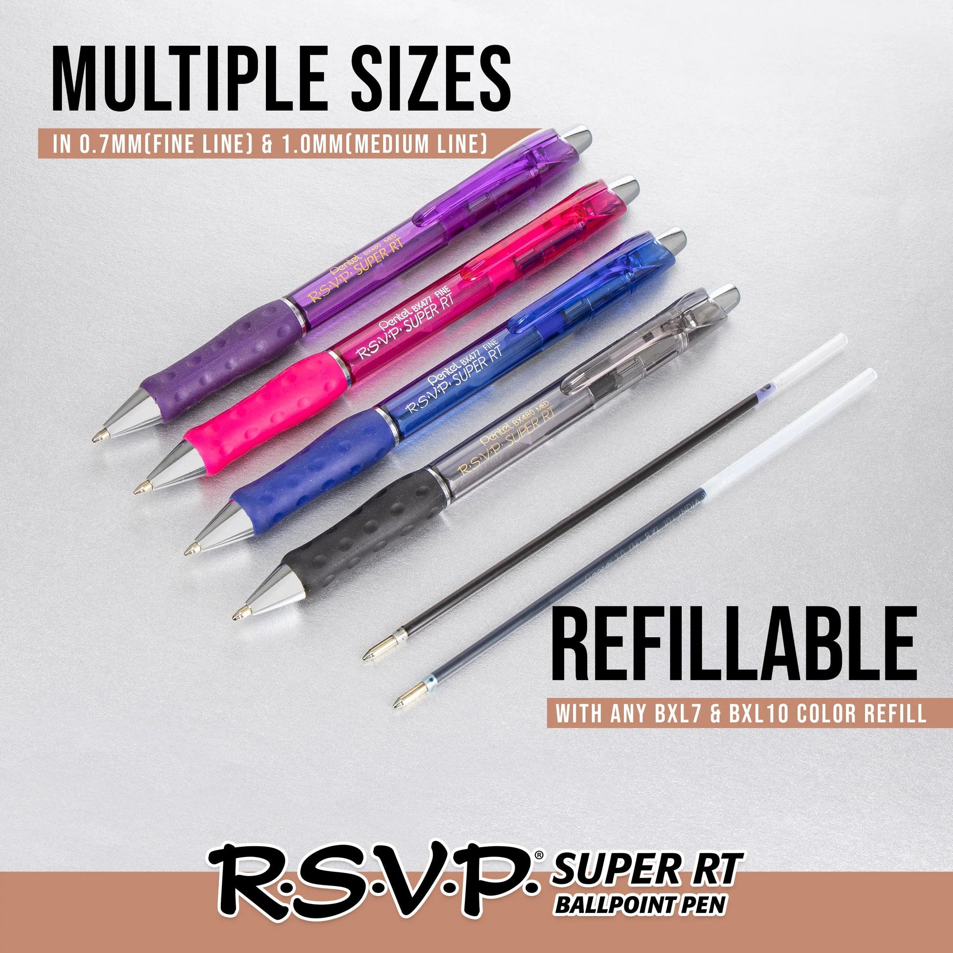 Pentel RSVP RT COLORS Ballpoint Pen, (1.0mm), Assorted Ink, 6-Pk - Pentel of America, Ltd.