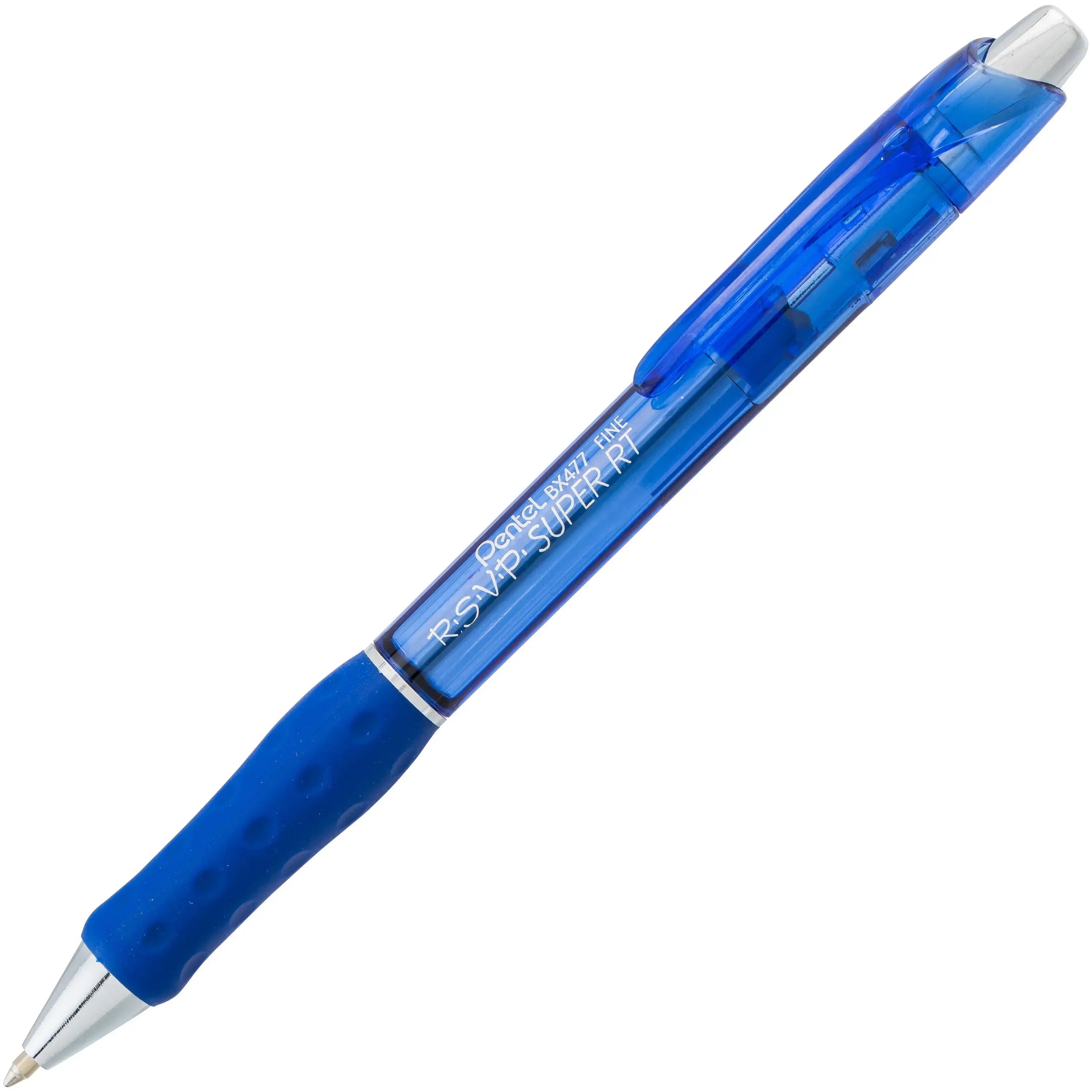 Blue retractable ballpoint pen with soft grip for comfortable writing, designed for smooth ink flow and durability, part of premium writing tools collection.