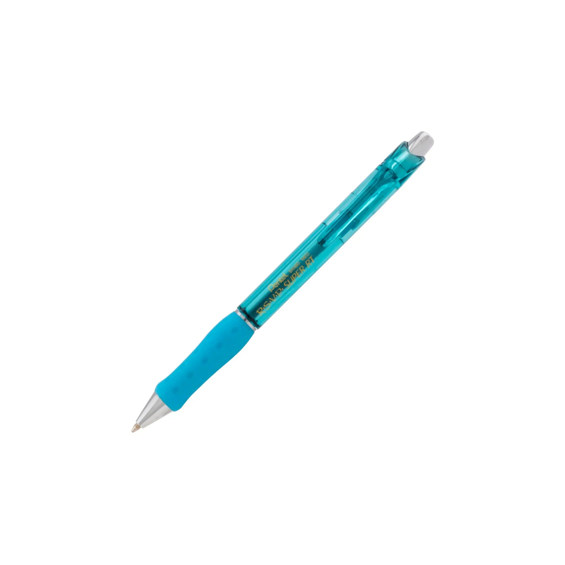 Blue retractable ballpoint pen with a comfortable rubber grip, designed for smooth writing and durability, part of a premium collection of Pentel writing tools.