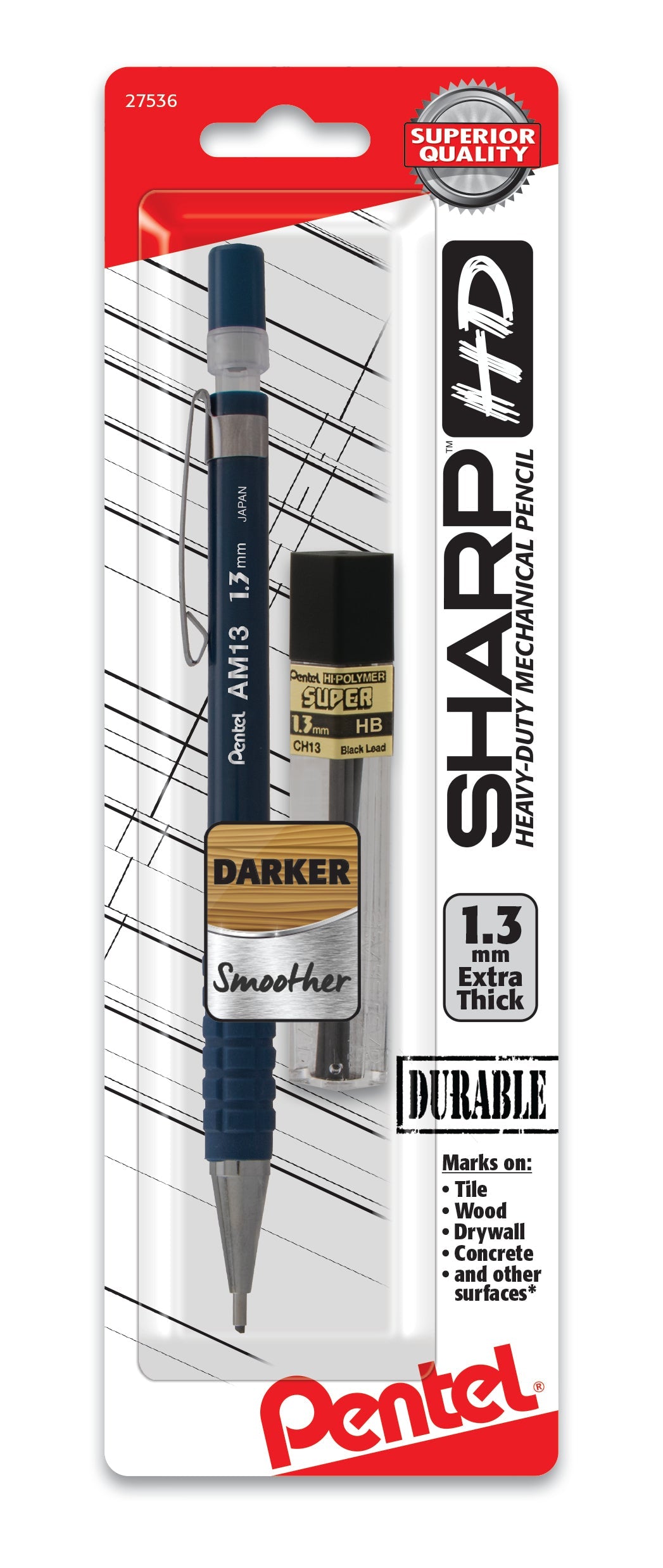Pentel Sharp HD Mechanical Pencil (1.3mm), Dark Blue Barrel, (1) Super Hi-Polymer Lead Refill - Pentel of America, Ltd.