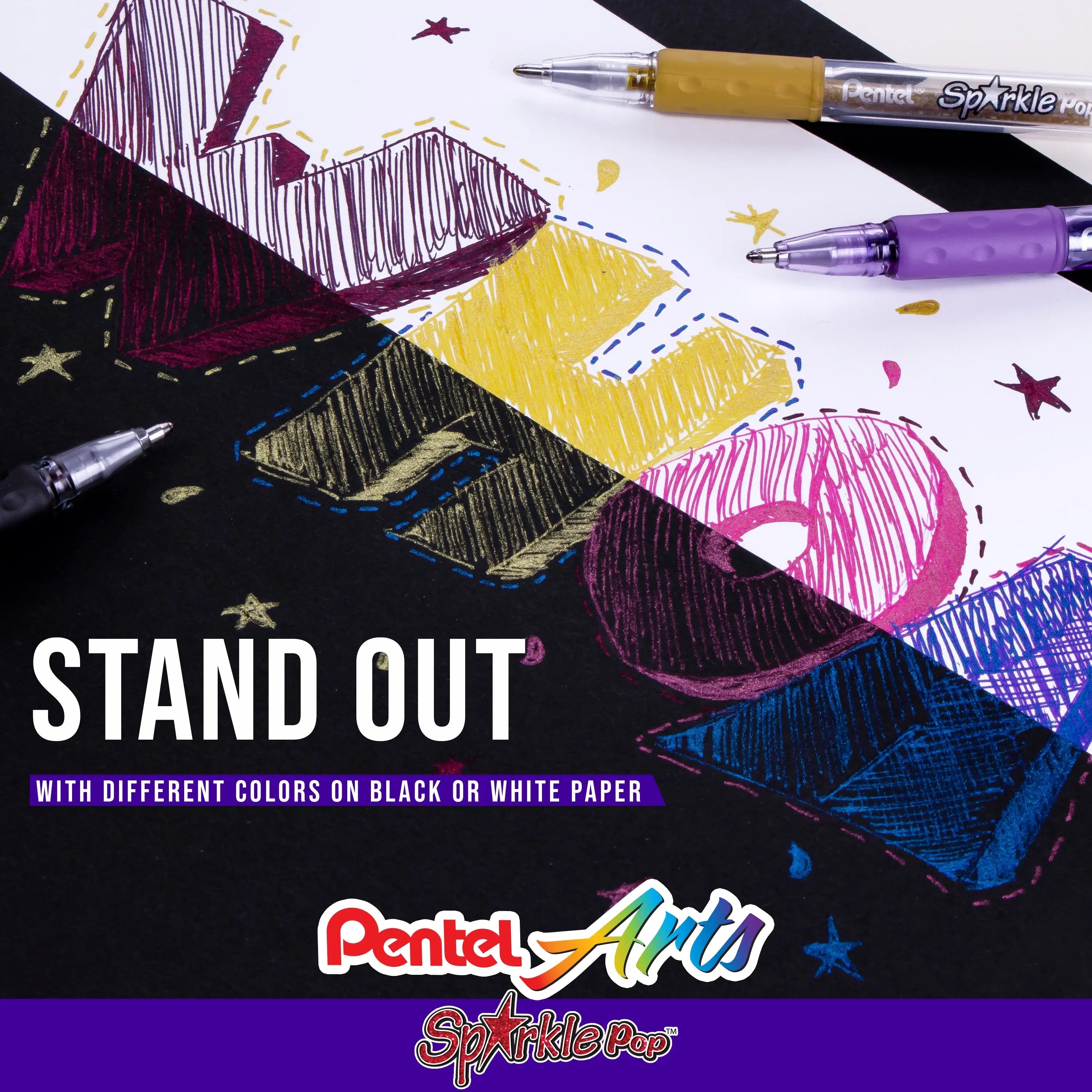Pentel Sparkle and Krazy Pop, Metallic Gel Ink Pen, (1.0mm), Bold Line, Assorted Ink Colors, 12 - Pk - Pentel of America, Ltd.