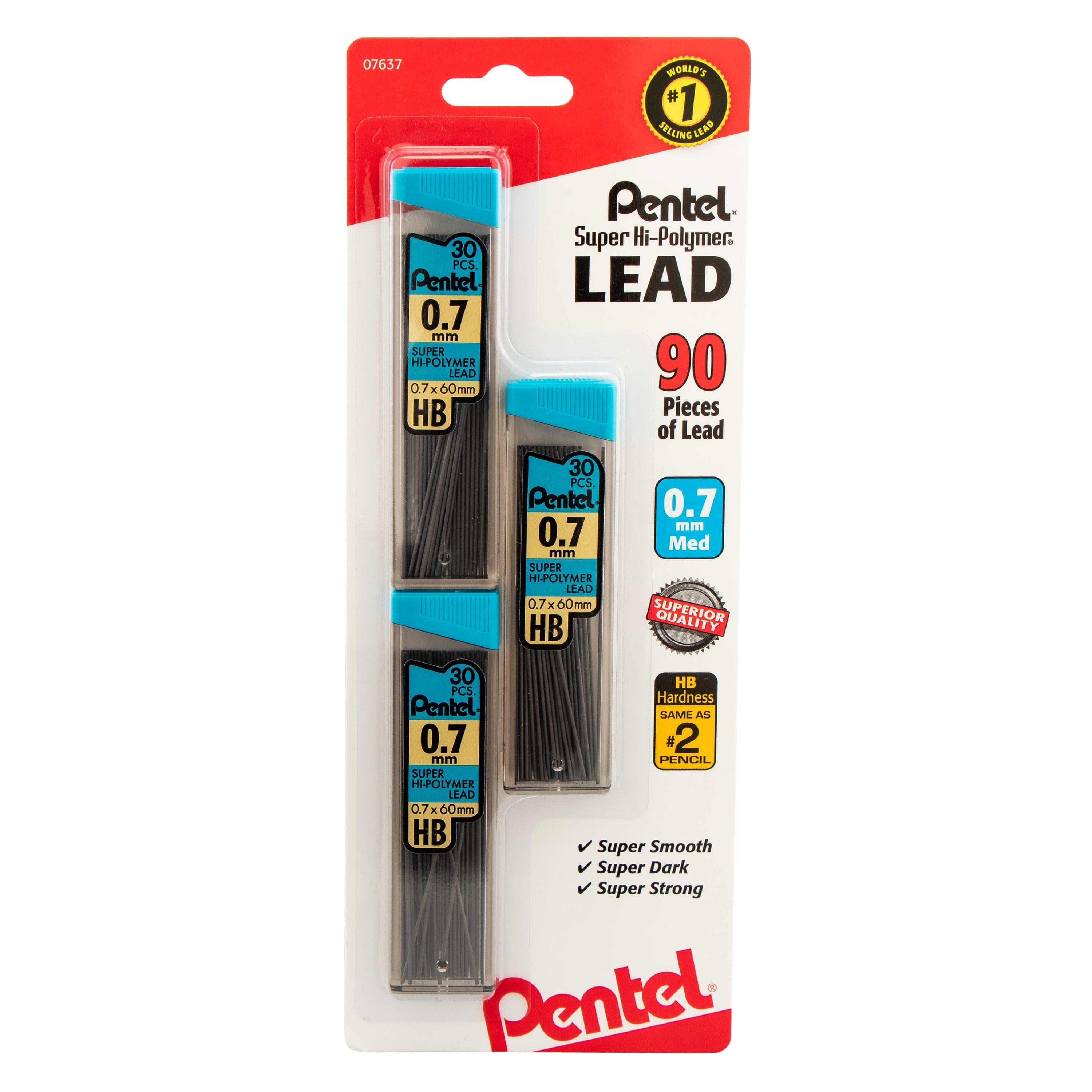 Pentel Super Hi-Polymer Lead Refill (0.7mm) Medium, HB, 30 pcs/Tube 3-Pk - Pentel of America, Ltd.