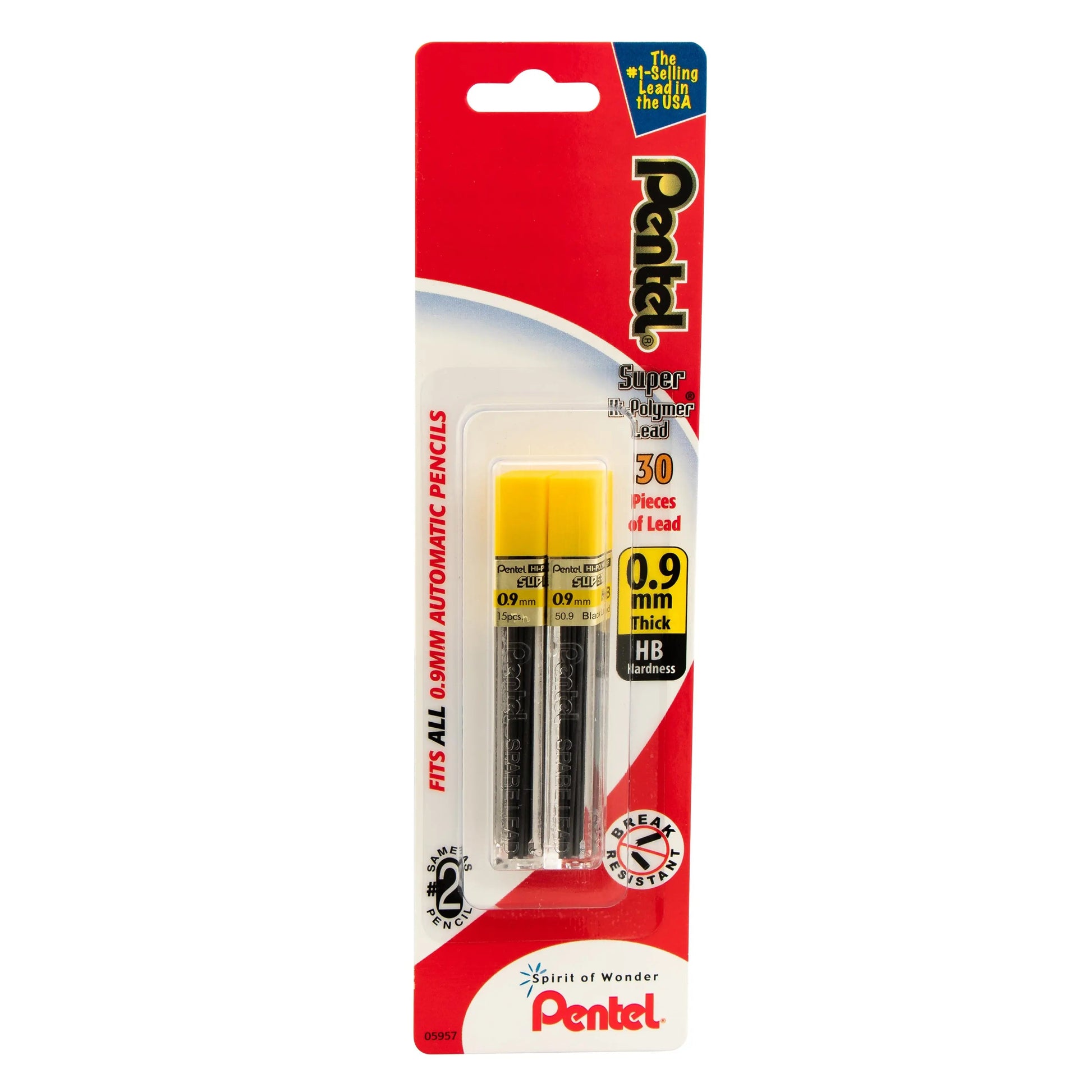 Pentel Super Hi-Polymer Lead Refill (0.9mm), HB 15 pcs/Tube 2-Pk - Pentel of America, Ltd.