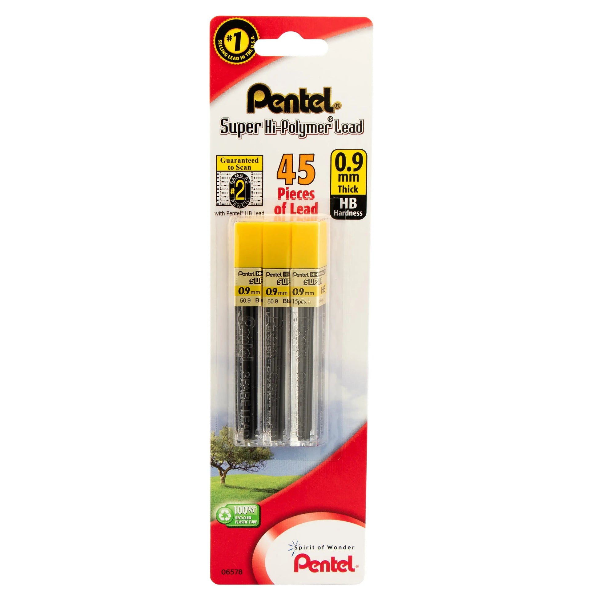 Pentel Super Hi-Polymer Lead Refill (0.9mm), HB 15 pcs/Tube 3-Pk - Pentel of America, Ltd.