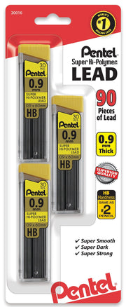 Pentel Super Hi-Polymer Lead Refill (0.9mm) Thick, HB, 30 pcs/Tube 3-Pk - Pentel of America, Ltd.