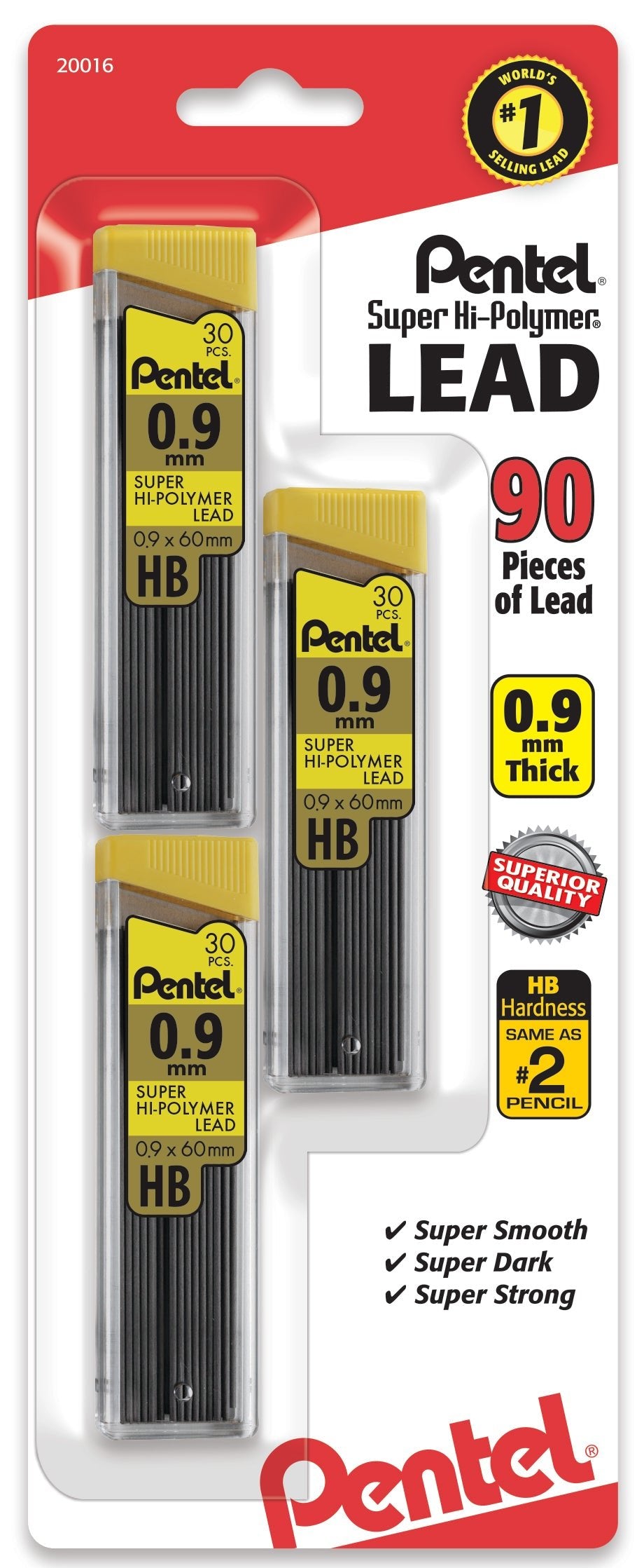 Pentel Super Hi-Polymer Lead Refill (0.9mm) Thick, HB, 30 pcs/Tube 3-Pk - Pentel of America, Ltd.