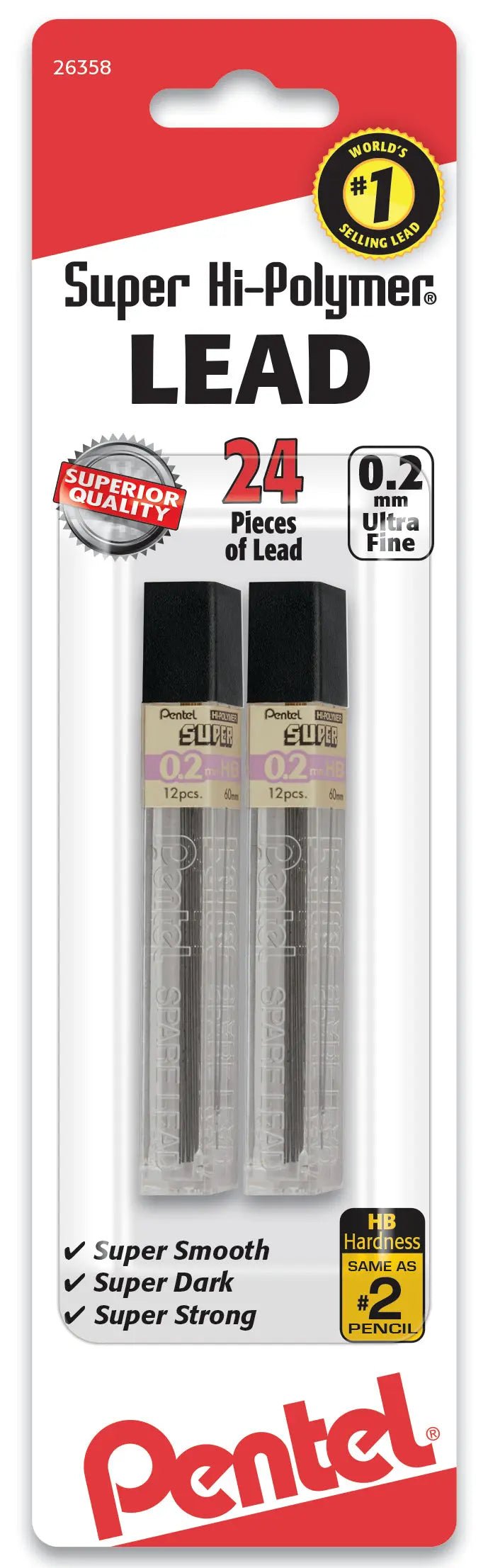Pentel Super Hi-Polymer Lead Refill, 12 pcs/Tube, Assorted Lead Sizes, Packs - Pentel of America, Ltd.