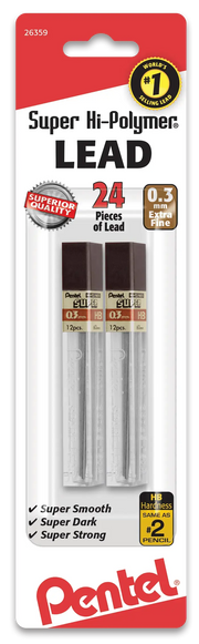 Pentel Super Hi-Polymer Lead Refill, 12 pcs/Tube, Assorted Lead Sizes, Packs - Pentel of America, Ltd.