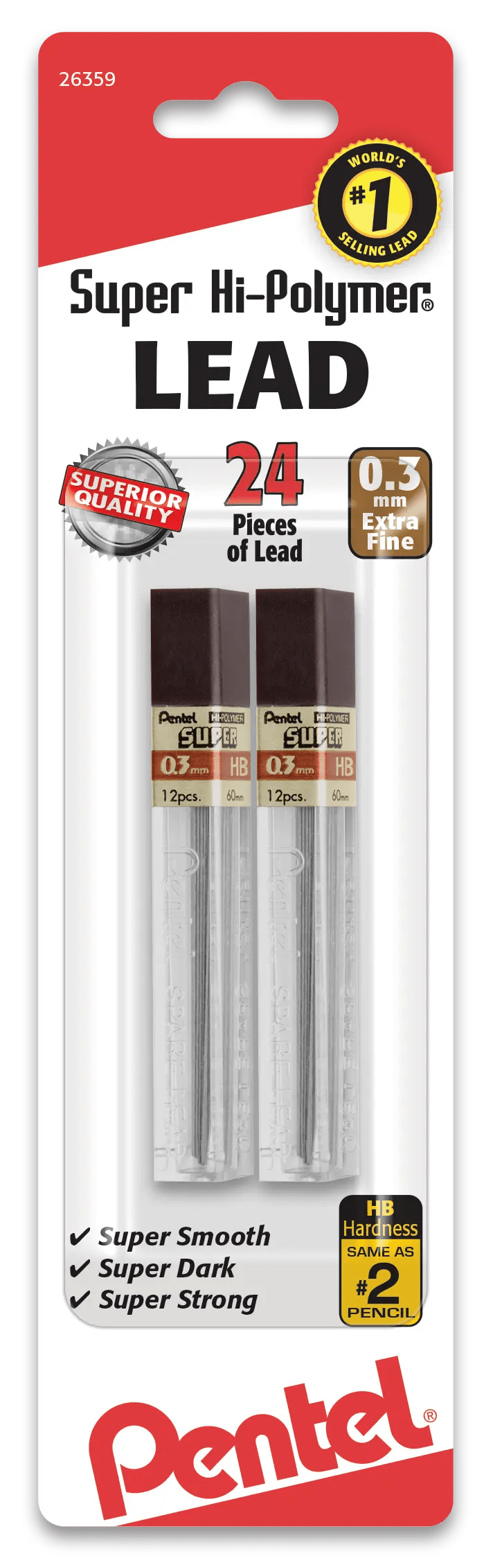 Pentel Super Hi-Polymer Lead Refill, 12 pcs/Tube, Assorted Lead Sizes, Packs - Pentel of America, Ltd.