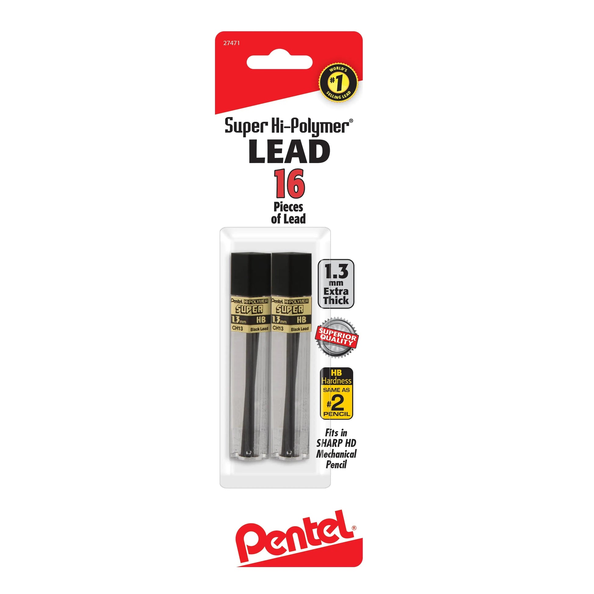 Pentel Super Hi-Polymer Lead Refill (1.3mm) HB, 8pcs/tube, 2pk - Pentel of America, Ltd.
