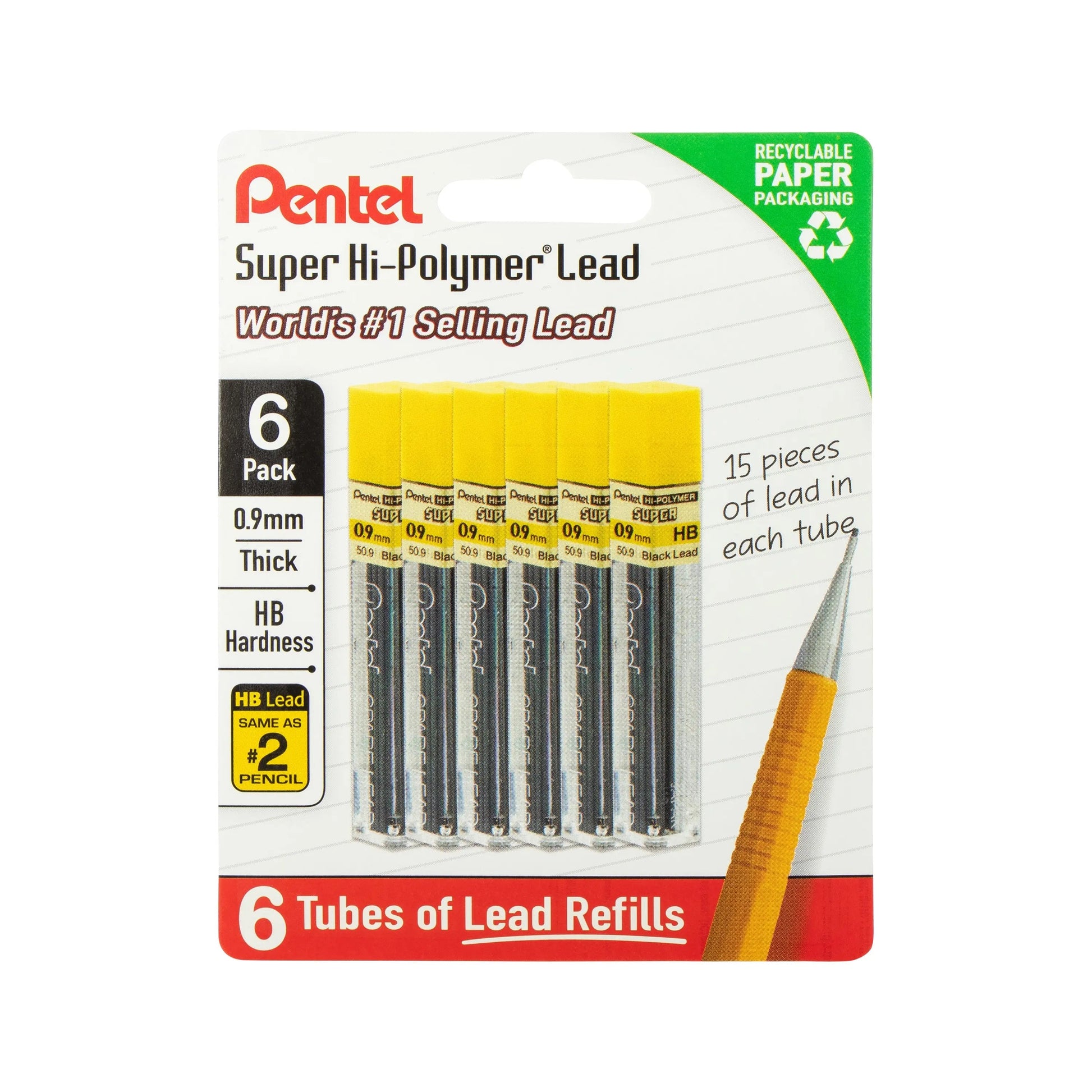 Pentel Super Hi - Polymer Lead Refills, 0.9mm, 90 Pcs, 6 Tubes Pack - Pentel of America, Ltd.