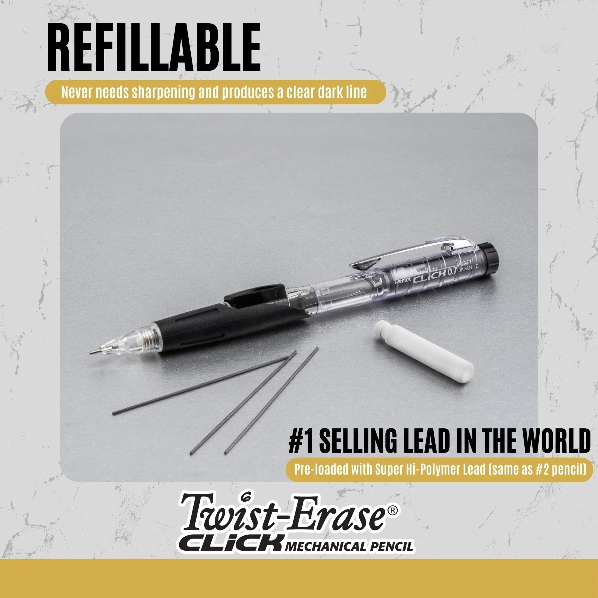 Pentel Twist - Erase Click Mechanical Pencil (0.9mm), 6 Pack with 2 Pack of Lead Refills - Pentel of America, Ltd.