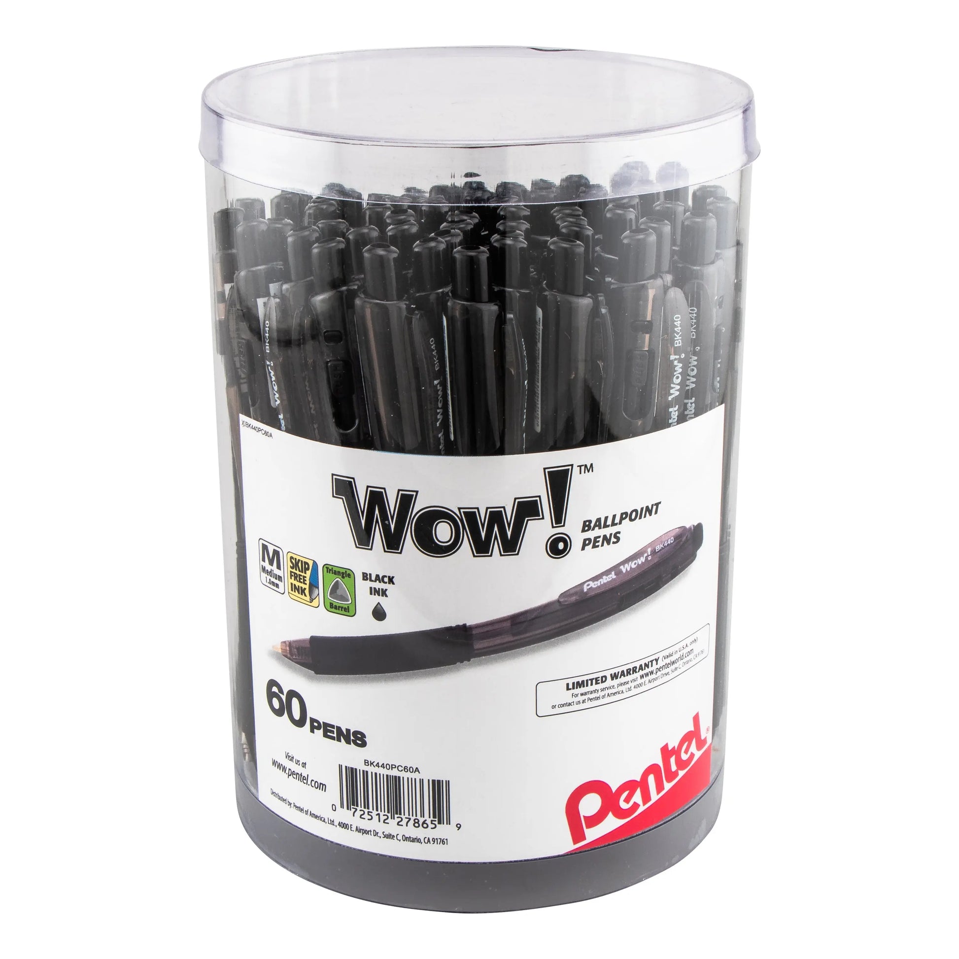 Pentel WOW! Ballpoint Pen, (1.0mm) Med. line, Violet Ink, 60 pcs Canister - Pentel of America, Ltd.