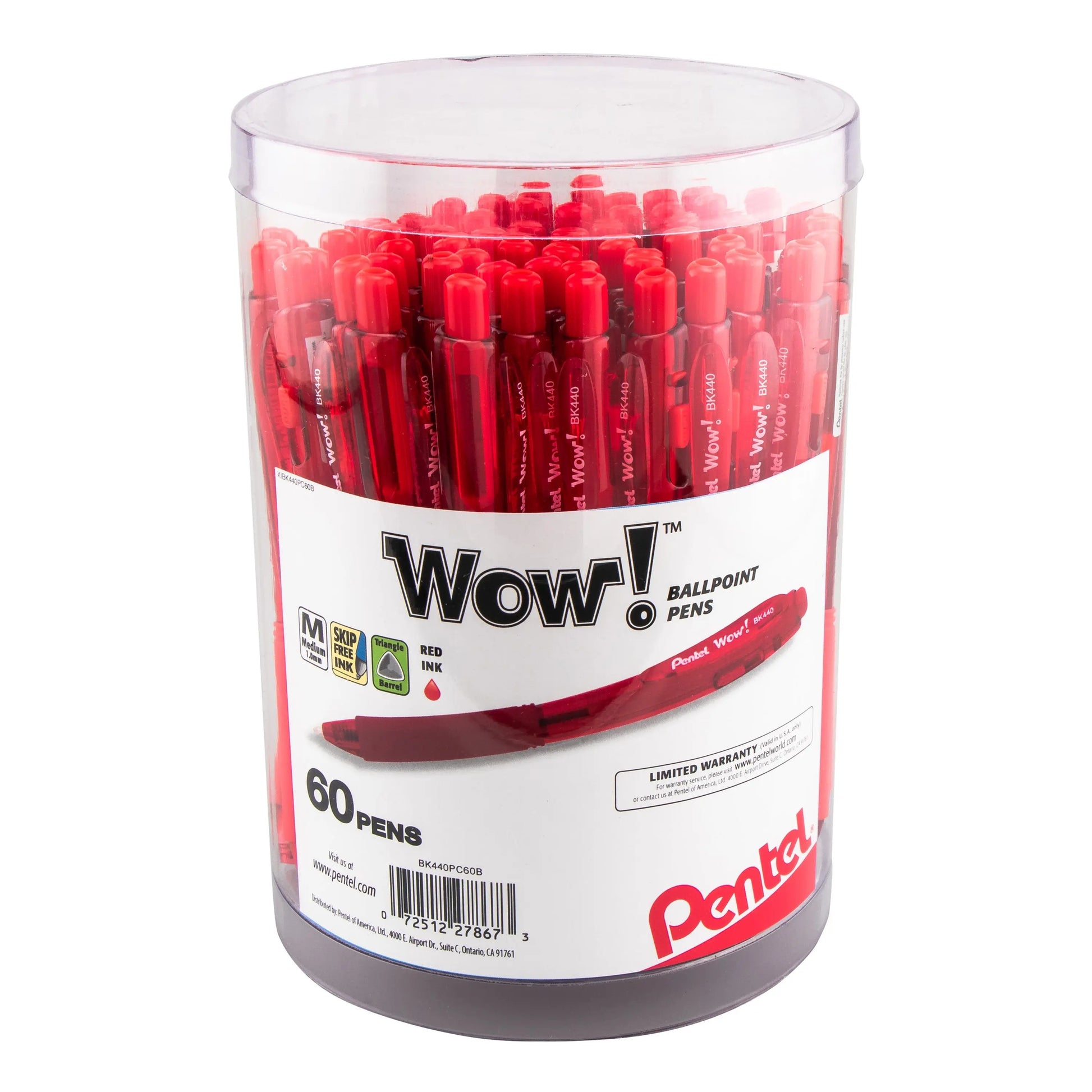 Pentel WOW! Ballpoint Pen, (1.0mm) Med. line, Violet Ink, 60 pcs Canister - Pentel of America, Ltd.