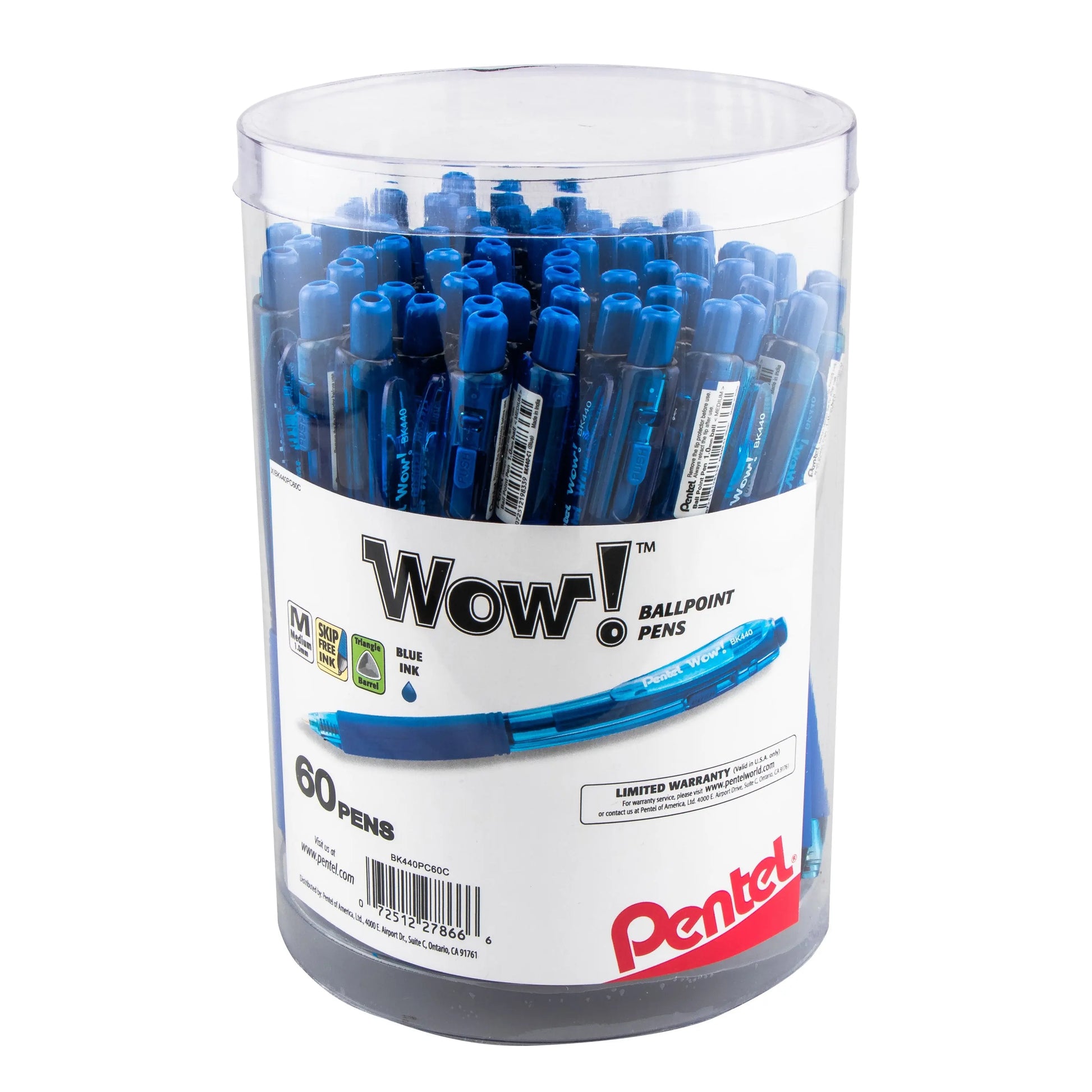 Pentel WOW! Ballpoint Pen, (1.0mm) Med. line, Violet Ink, 60 pcs Canister - Pentel of America, Ltd.