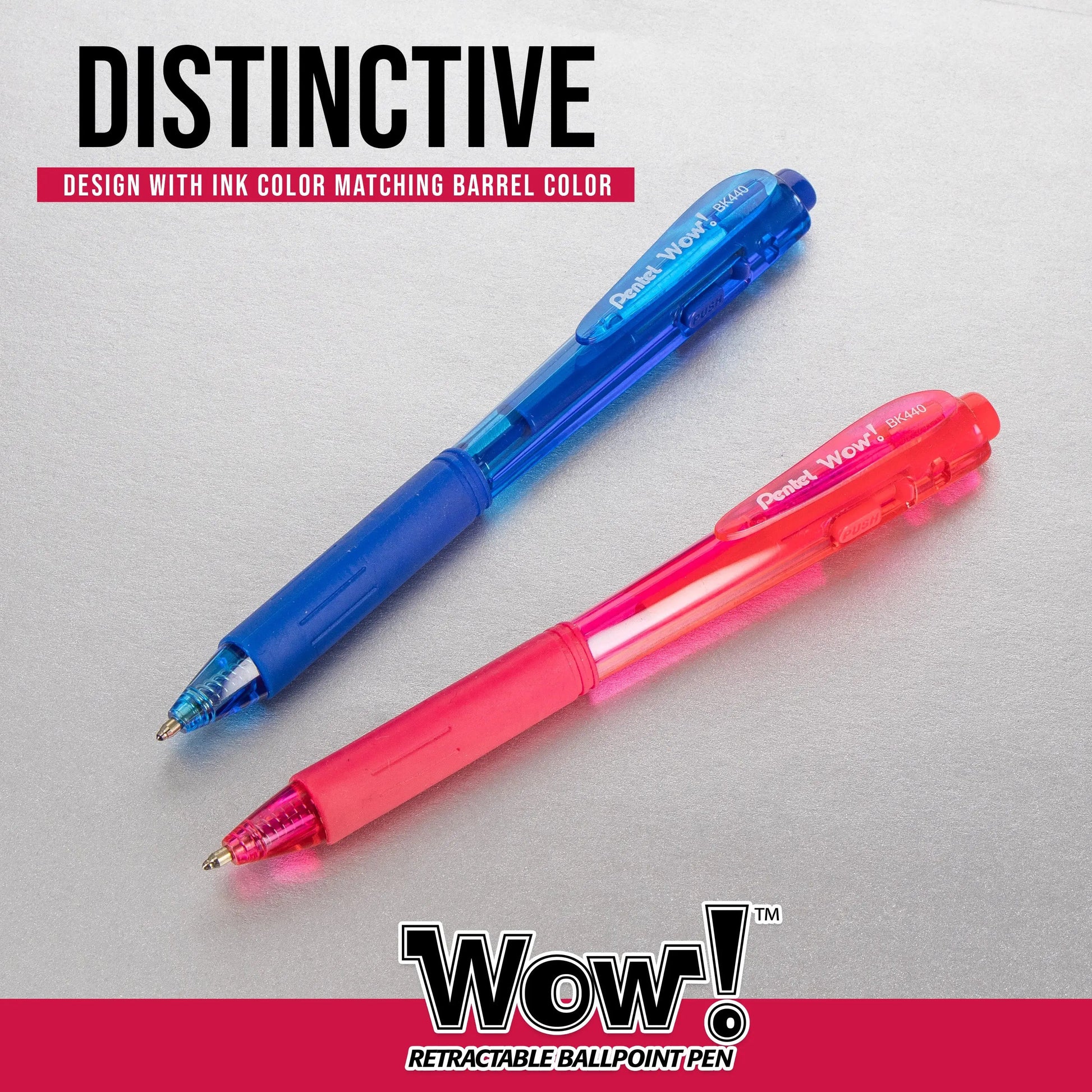 Pentel Wow! Retractable Ballpoint Pen, (1.0mm) Medium Line, NEW Ink, Assorted Colors 18-Pk - Pentel of America, Ltd.