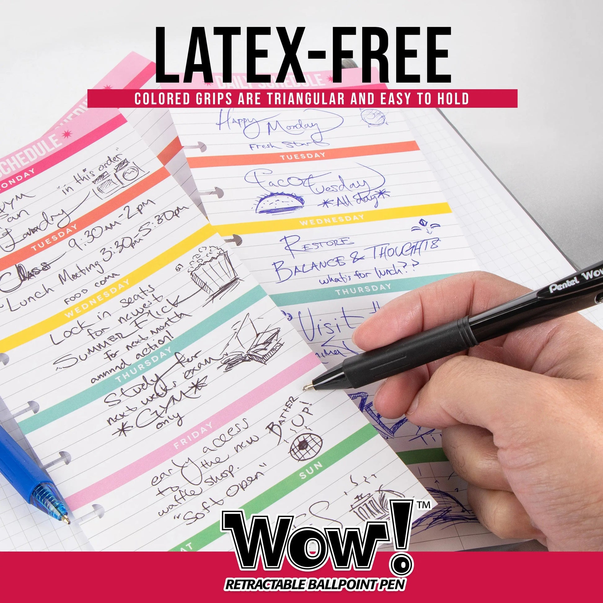 Pentel Wow! Retractable Ballpoint Pen, (1.0mm) Medium Line, NEW Ink, Assorted Colors 18-Pk - Pentel of America, Ltd.