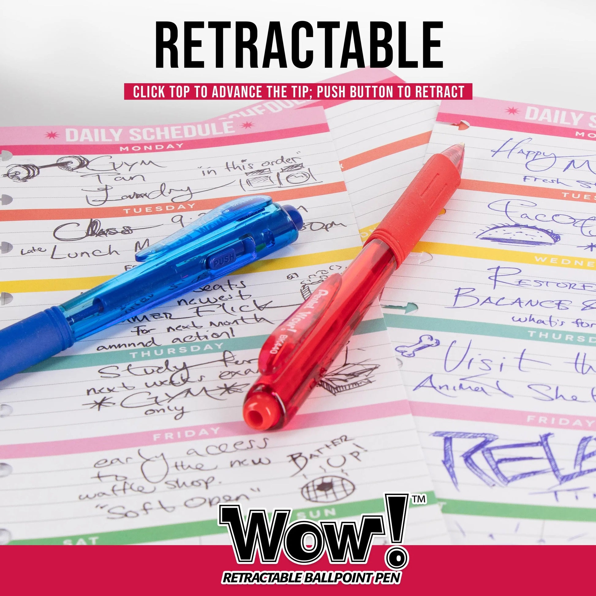Pentel Wow! Retractable Ballpoint Pen, (1.0mm) Medium Line, NEW Ink, Assorted Colors 18-Pk - Pentel of America, Ltd.