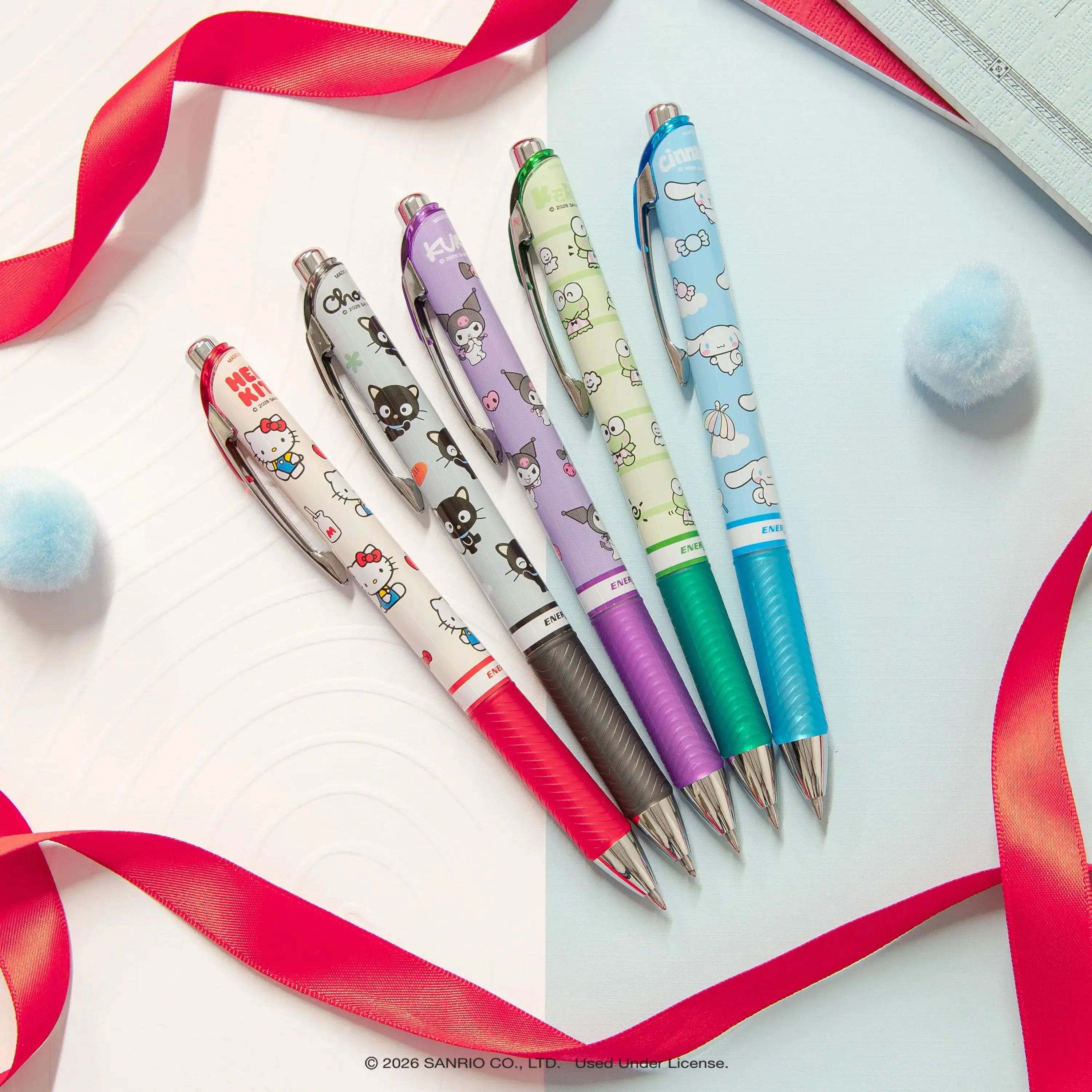 Pentel Writing Essentials Pack, Hello Kitty® and Friends, Limited Edition, EnerGel, EnerGize, 0.7mm, W/Refill Lead and Small Block Erasers, 10-Pk - Pentel of America, Ltd.