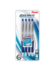 Pentel GlideWrite Ballpoint Pen with TechniFlo Ink, (1.0mm) Medium Line, Blue Ink, 4-Pk