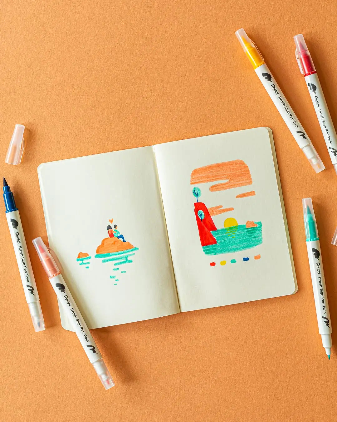 Sign Pen Twin Brush, 30 - Pack, Assorted Colors, Plastic Box - Pentel of America, Ltd.