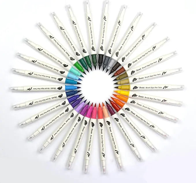 Sign Pen Twin Brush, 30 - Pack, Assorted Colors, Plastic Box - Pentel of America, Ltd.
