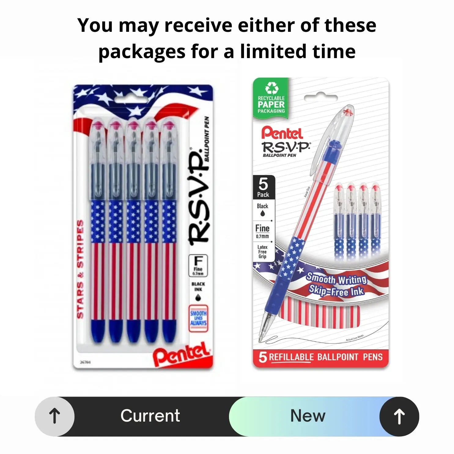 Stars & Stripes RSVP Ballpoint Pens, 5 Pack - Pentel of America, Ltd.