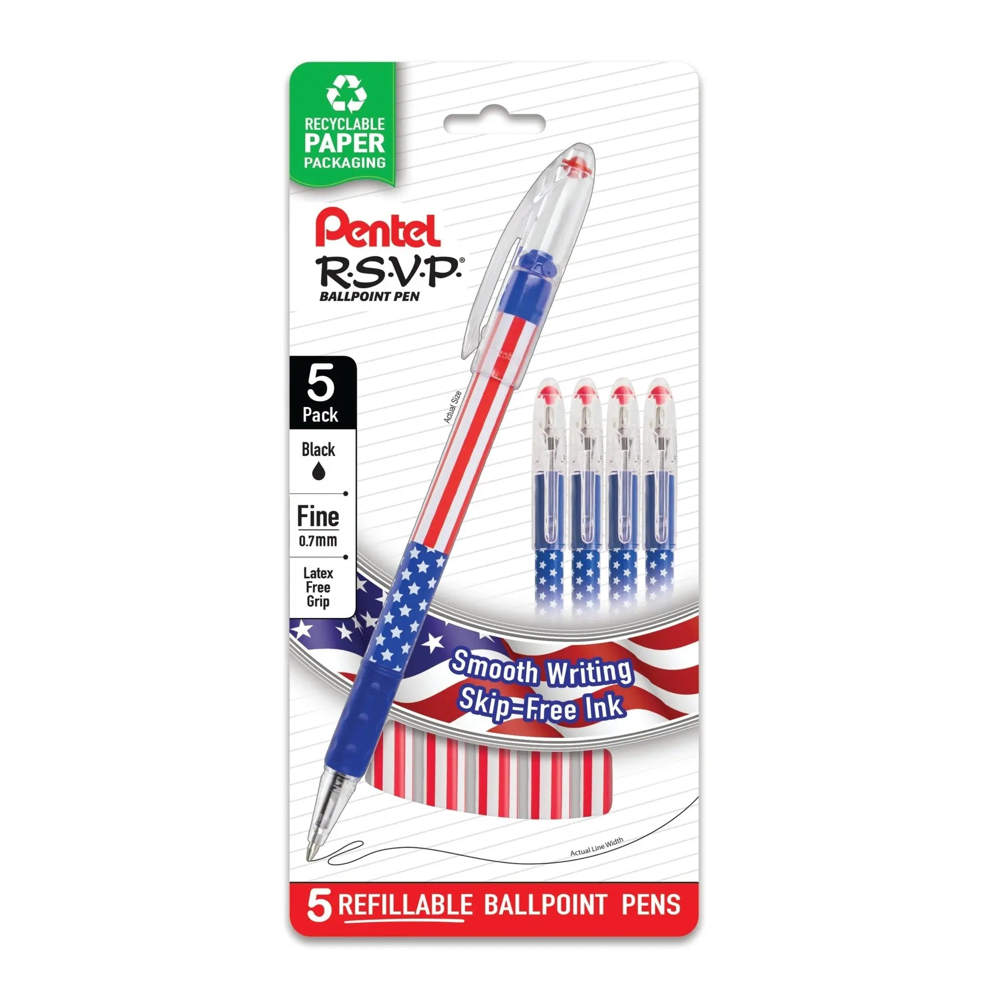 Stars & Stripes RSVP Ballpoint Pens, 5 Pack - Pentel of America, Ltd.