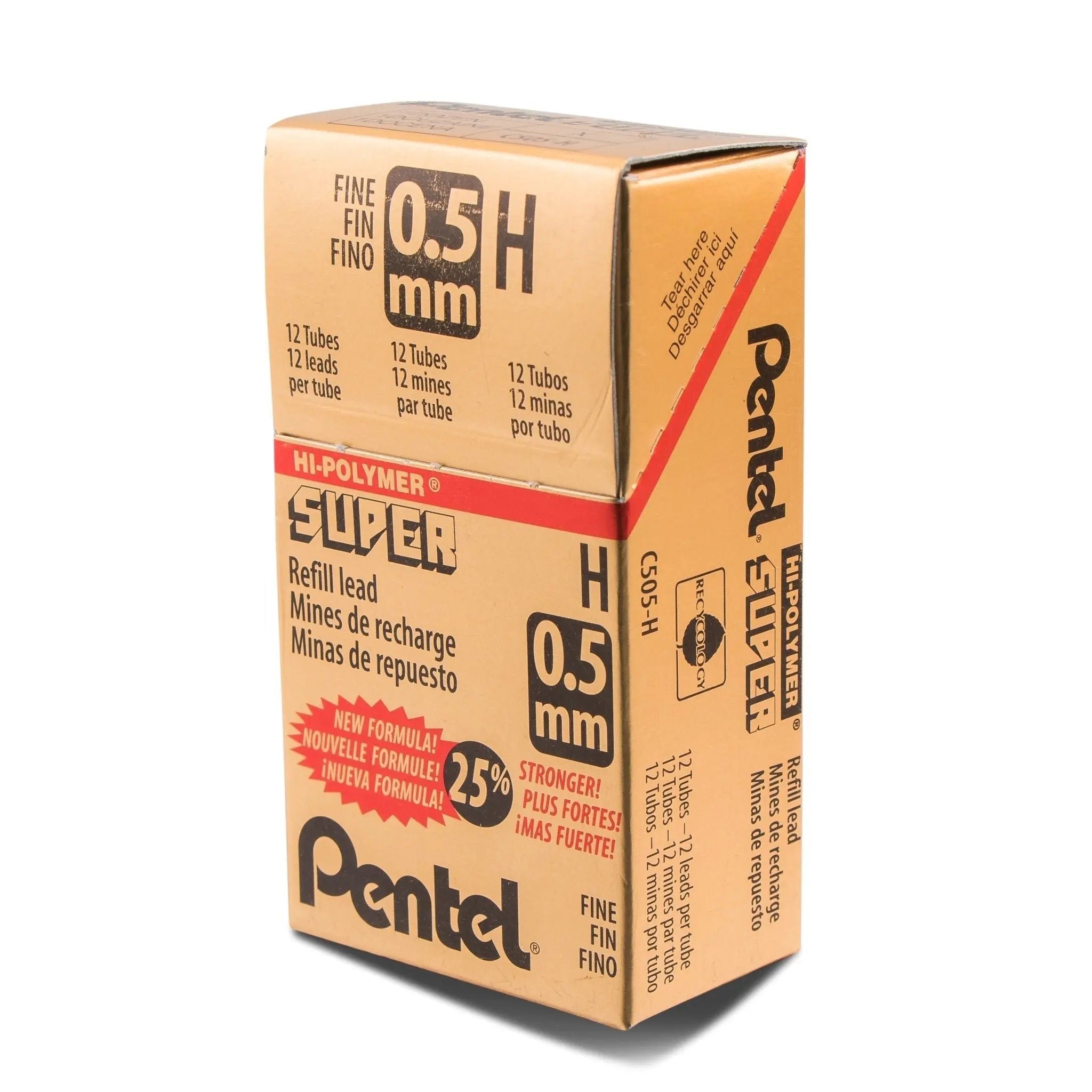 Super Hi - Polymer Lead, 0.5mm, 12 Pieces per Tube, Box of 12 Tubes - Pentel of America, Ltd.