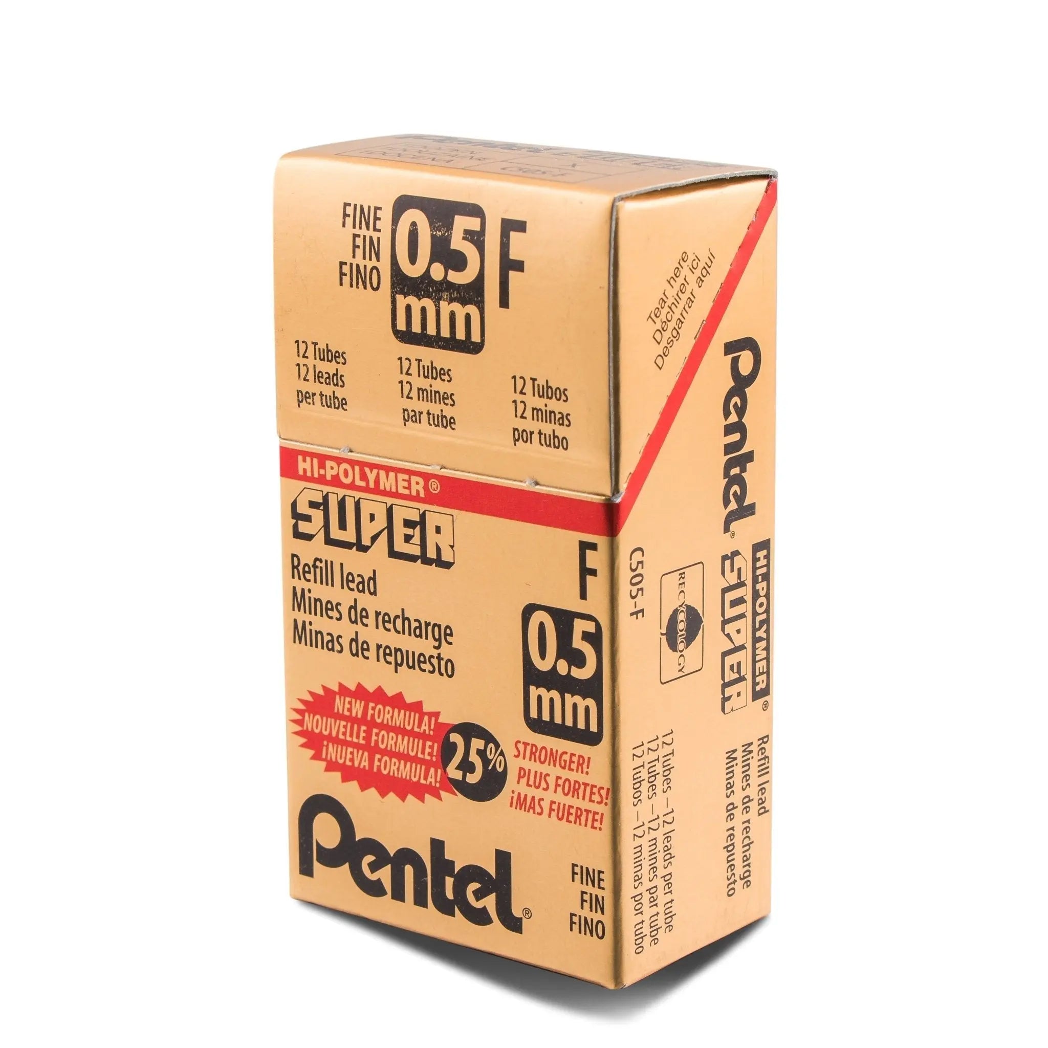 Super Hi - Polymer Lead, 0.5mm, 12 Pieces per Tube, Box of 12 Tubes - Pentel of America, Ltd.