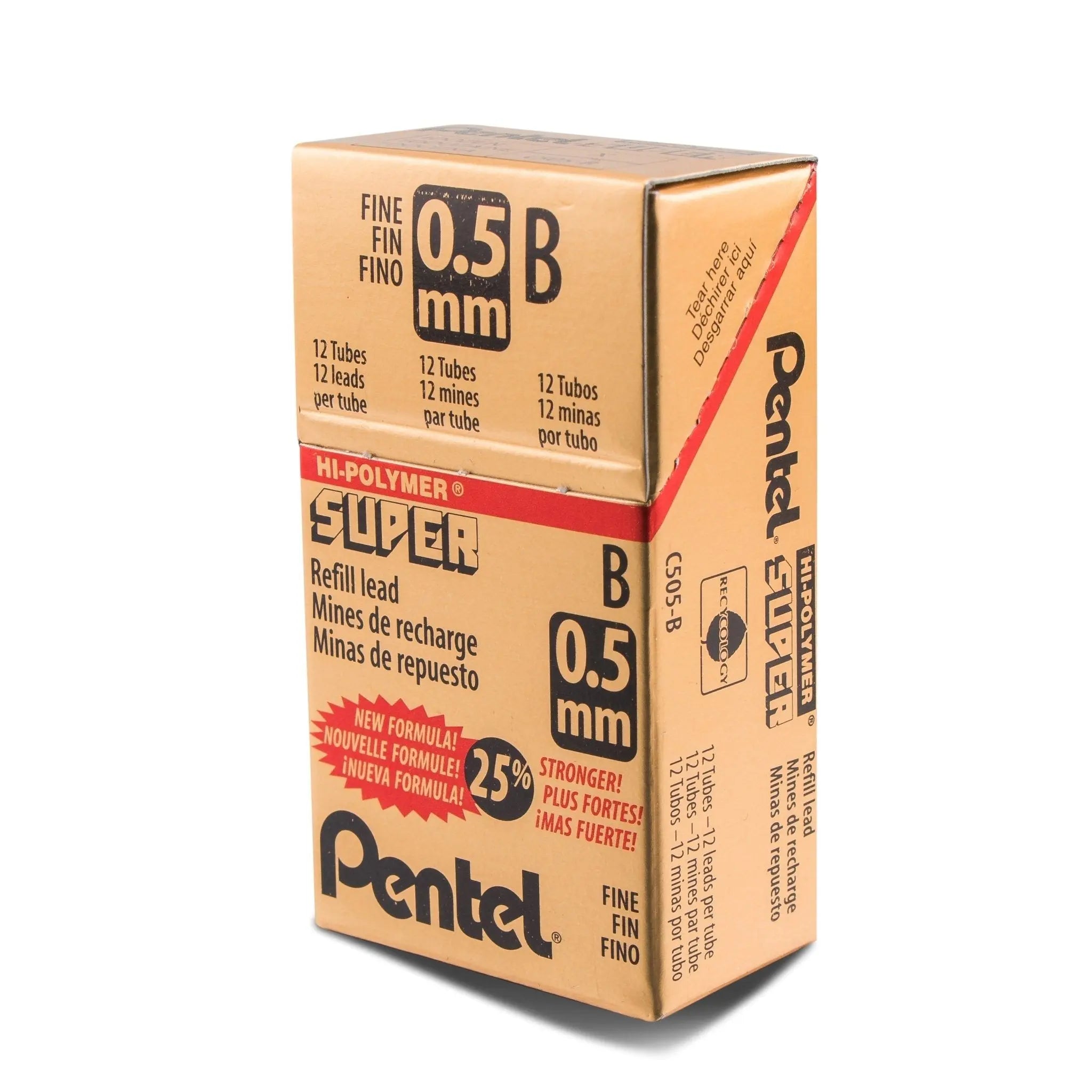 Super Hi - Polymer Lead, 0.5mm, 12 Pieces per Tube, Box of 12 Tubes - Pentel of America, Ltd.