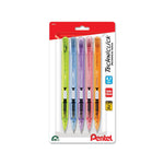 Five assorted clear barrel mechanical pencils in yellow, blue, purple, pink, and orange, designed for smooth writing with 0.7mm medium lead.