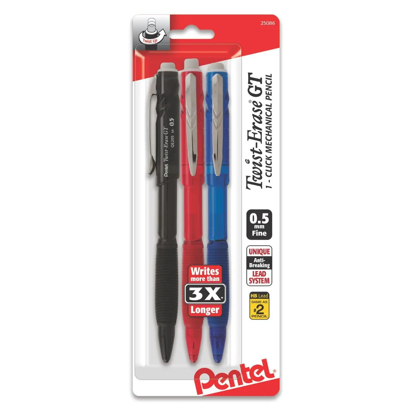 Twist - Erase GT Mechanical Pencil - 3 - pack Assorted Colors - Pentel of America, Ltd.