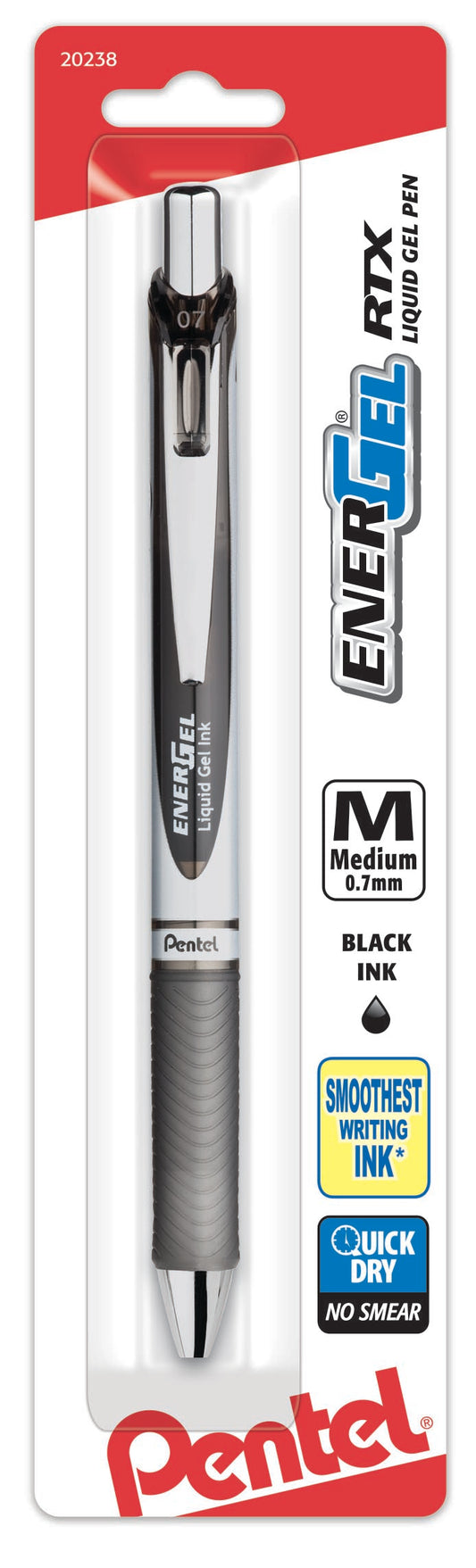 EnerGel RTX Refillable Liquid Gel Pen, 0.7mm, Black Ink 1-Pk