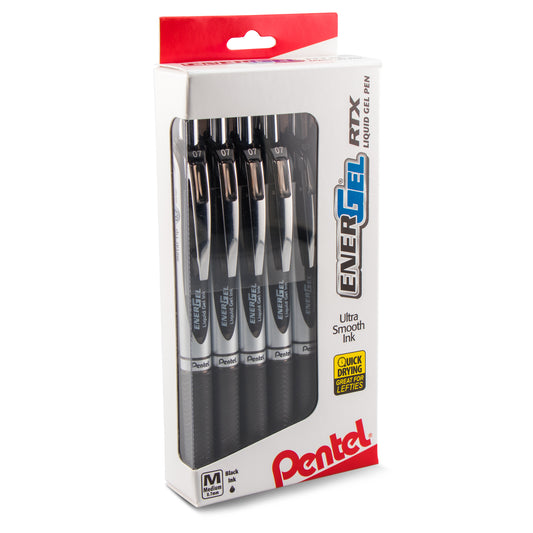 EnerGel RTX Refillable Liquid Gel Pen, 0.7mm, Black Ink, 12-pk