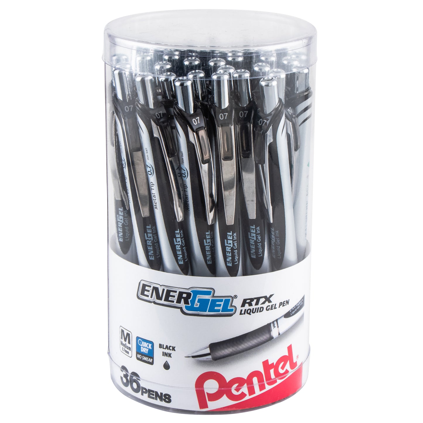 EnerGel RTX Refillable Liquid Gel Pen, 0.7mm, Black Ink 36-pc Canister