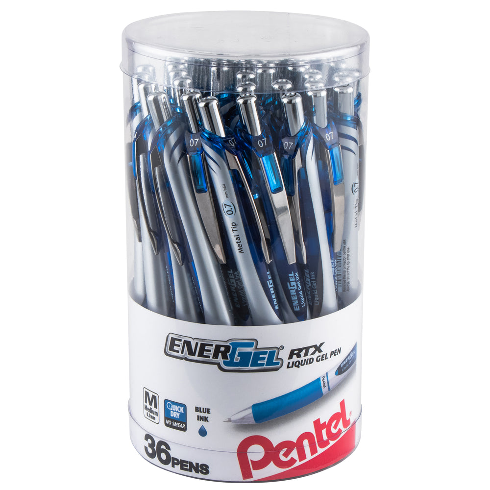 EnerGel RTX Refillable Liquid Gel Pen, 0.7mm, Blue Ink, 36-pc Canister