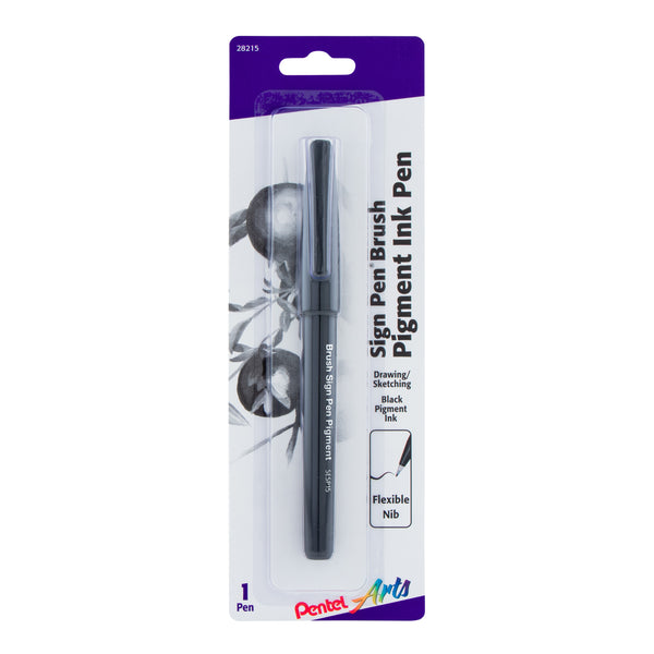 Pentel Sign Pen, Brush Tip, Black, 6/Pack (14069-PK6)