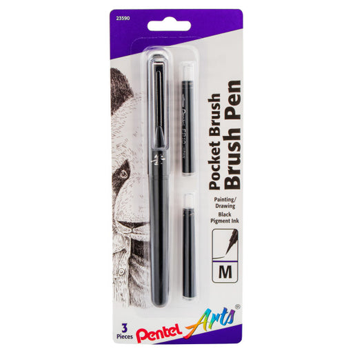 Pentel Arts Pocket Brush Pen, Includes 2 Black Ink Refills (GFKP3BPA) 3 Sets