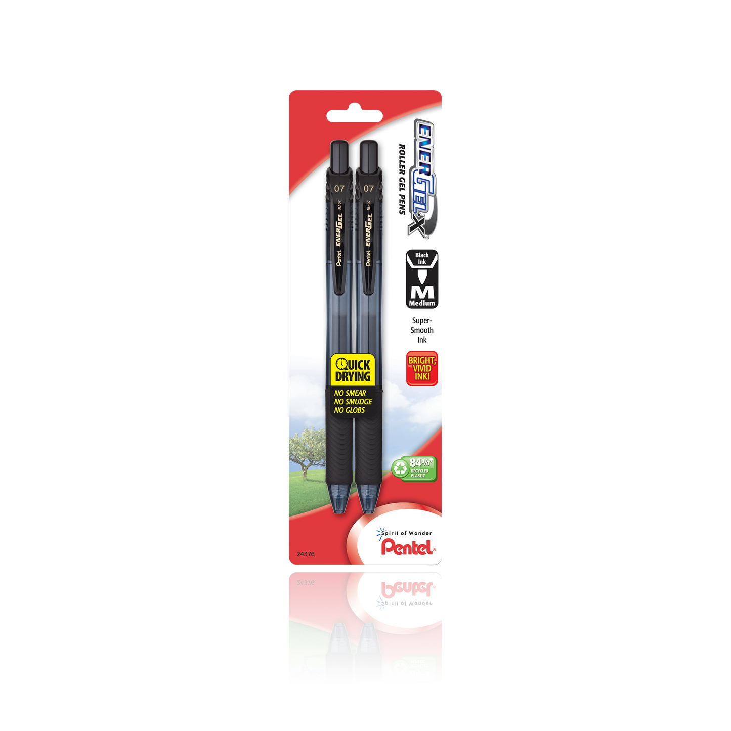 EnerGel®- X™ RollerGel Pen Medium Line, Metal Tip, 2 Pack