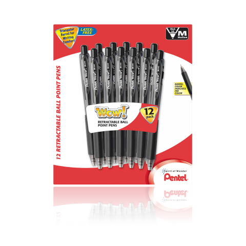 WOW! Ballpoint Pens, 12 Pack, Black