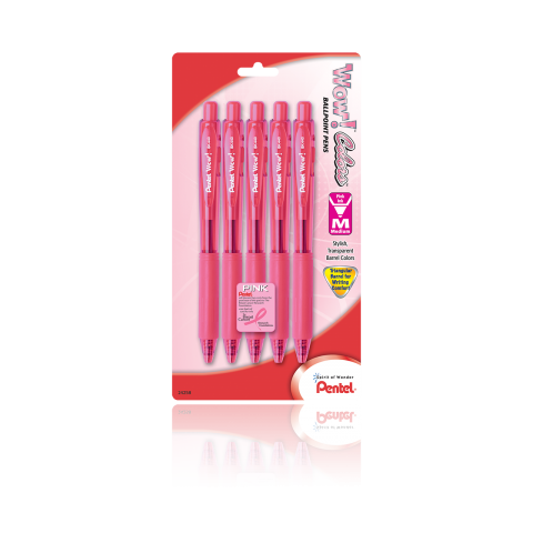 WOW! ™ Ballpoint Pens with Pink Ribbon, 5 Pack