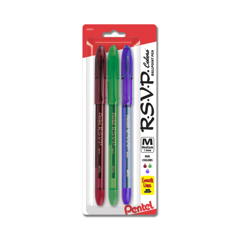 R.S.V.P.® Colors Ballpoint Pen, Assorted 3-Pack
