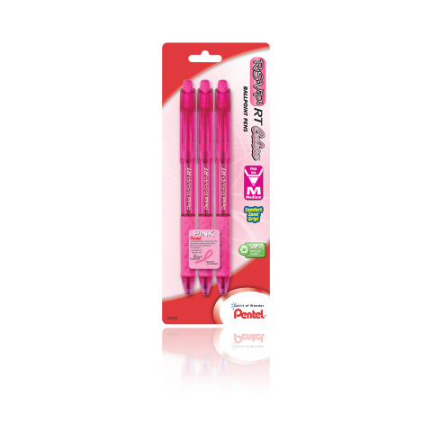 R.S.V.P.® Colors RT Ballpoint Pen with Pink Ribbon, 3 Pack