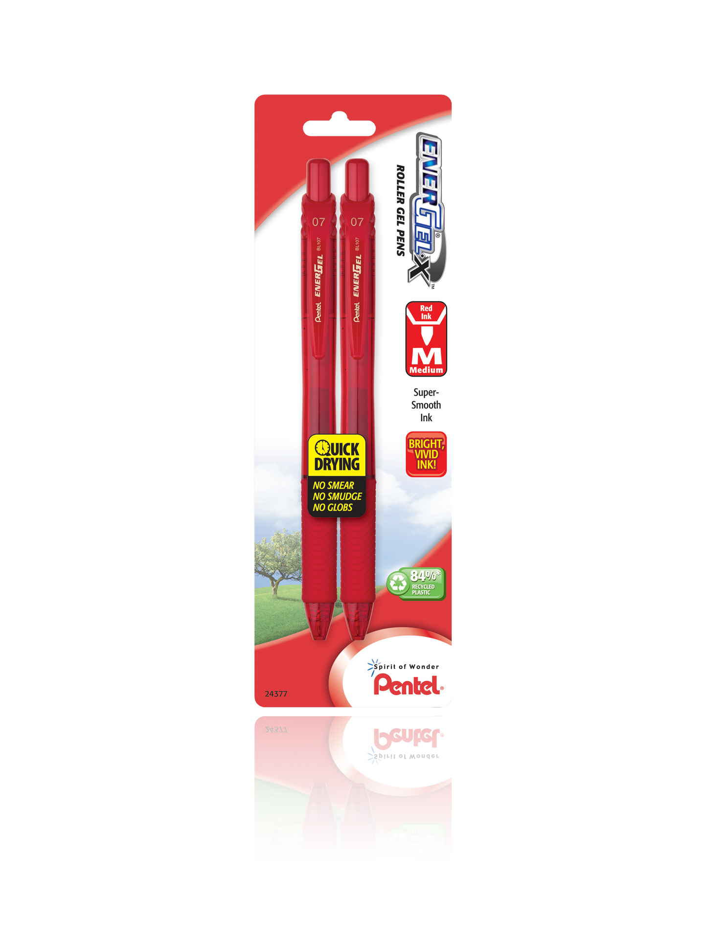 EnerGel®- X™ RollerGel Pen Medium Line, Metal Tip, 2 Pack