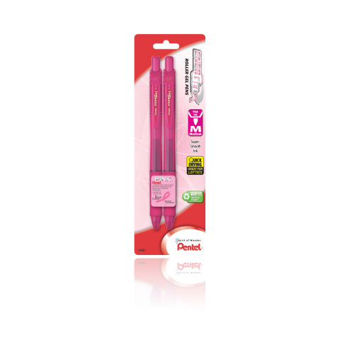 EnerGel- X Liquid Gel Pen Medium Line, Metal Tip - Pink Ink - 2-pk