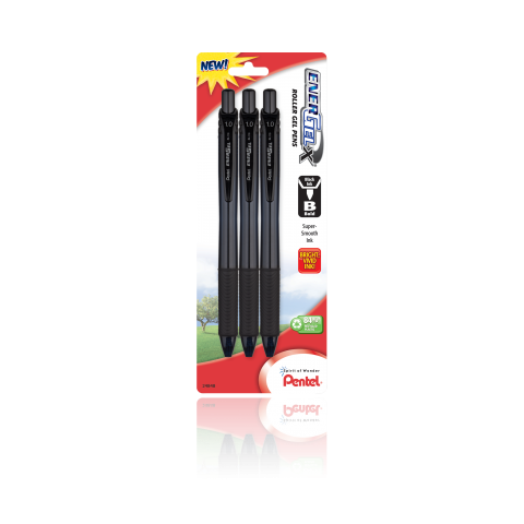 EnerGel®- X™ RollerGel Pen Bold Line, Metal Tip, 3 Pack - Black Ink