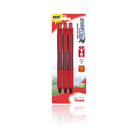 EnerGel®- X™ RollerGel Pen Bold Line, Metal Tip, 3 Pack - Red Ink