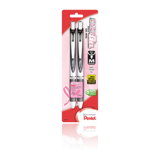 EnerGel RTX Refillable Gel Pens with BCRF Pink Ribbon, 2 Pack