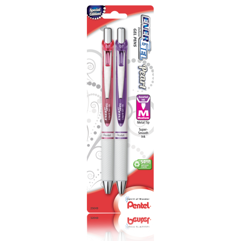 EnerGel Pearl Refillable Gel Pen - Violet/Pink Ink 2-pk